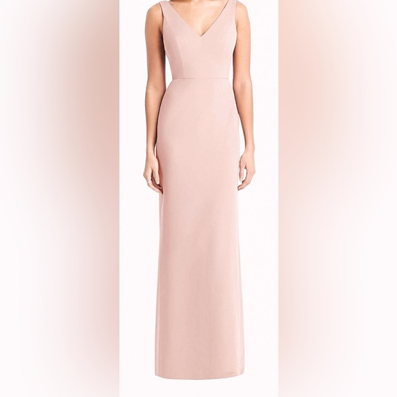 The Dessy Group Sleeveless Tie Back Chiffon Trumpet Gown in Toasted Sugar - Picture 1 of 4